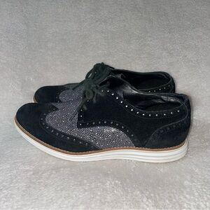 Cole Haan Lunargrand Oxford Suede Black White Wingtip Women's US 7.5B
